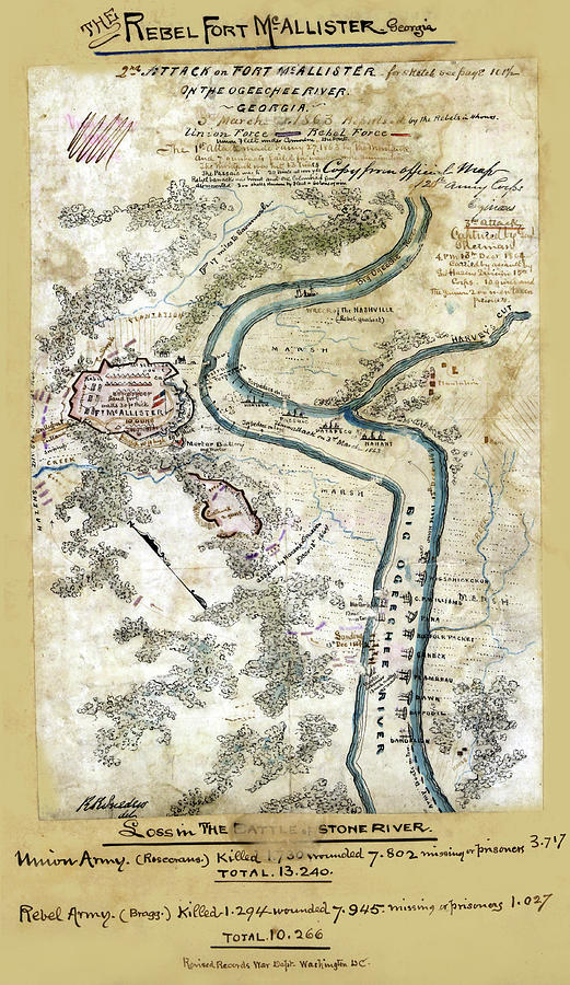 2nd Attack On Fort Mcallister On The Ogeechee River, Georgia. Painting 