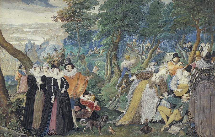 Nature Painting - A Party In The Open Air. Allegory On Conjugal Love by Isaac Oliver
