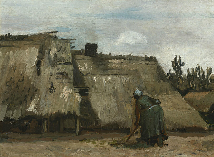 Dutch Painters Painting - A Peasant Woman Digging In Front Of Her Cottage by Vincent van Gogh Dutch Painters Painting - A Peasant Woman Digging In Front Of Her Cottage by Vincent van Gogh