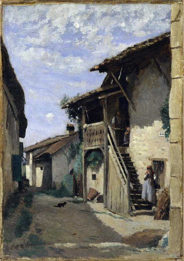 A Village Street Dardagny. #3 Painting by Camille Corot