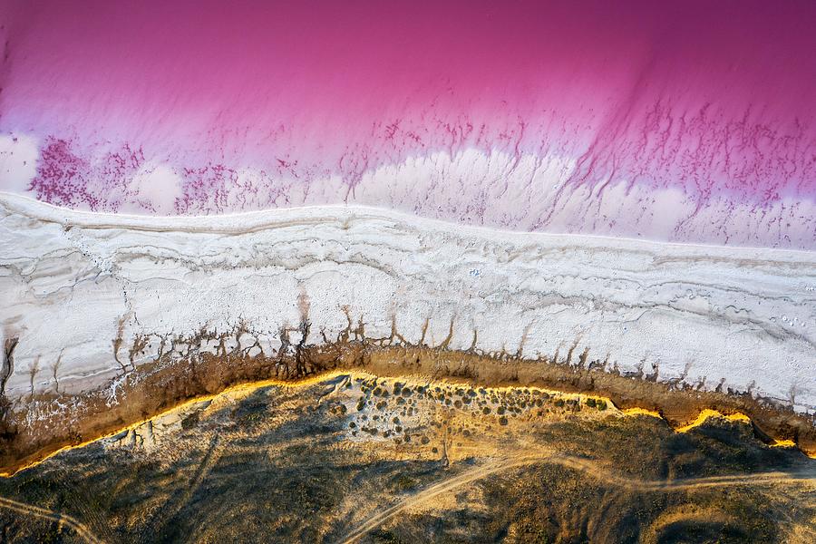 Abstract View Of Pink Lake Salt Water Photograph by Ivan Kmit - Fine