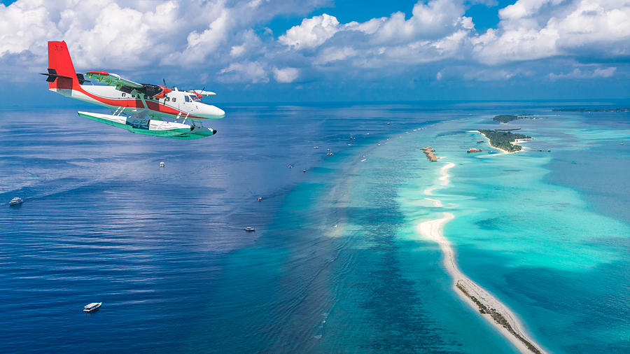 Summer Photograph - Aerial View Of A Seaplane Approaching #3 by Levente Bodo