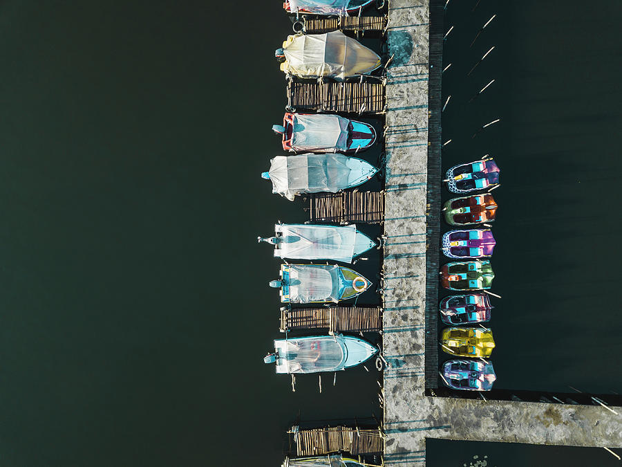 Boat Photograph - Aerial View Of Pier And Boats #3 by Cavan Images