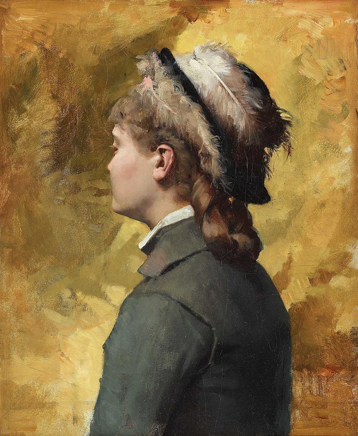 Albert Edelfelt,   Young Woman In Grey #3 Painting by Celestial Images