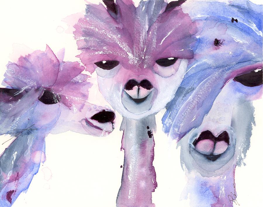 3 Alpacas Painting by Dawn Derman