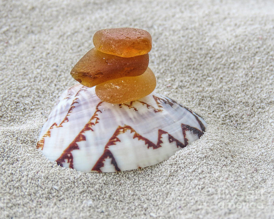 3 Amber Sea Glass Pieces Photograph