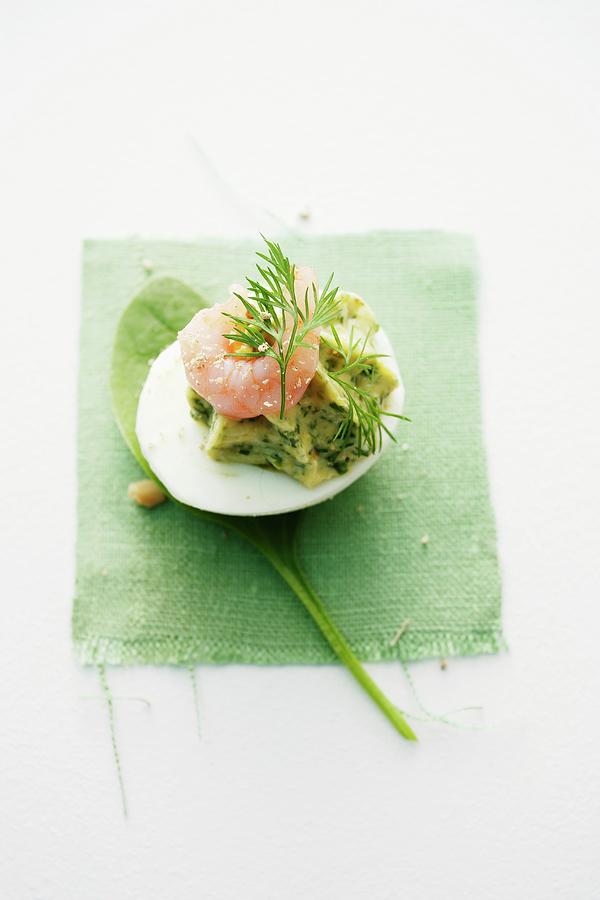 An Egg With Herb Cream And Shrimps #3 Photograph by Michael Wissing
