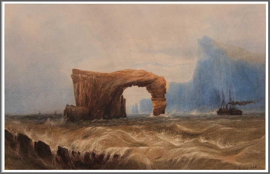 Andrew Nicholl 1804-1886, Steamer off Staffa #3 Painting by Andrew Nicholl