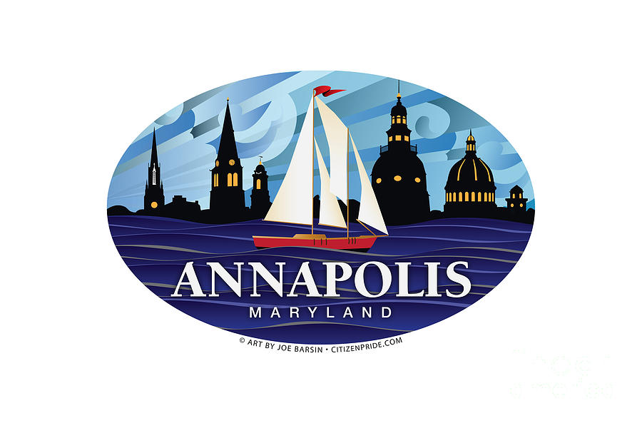 Annapolis Skyline Red Sail Boat  #3 Digital Art by Joe Barsin