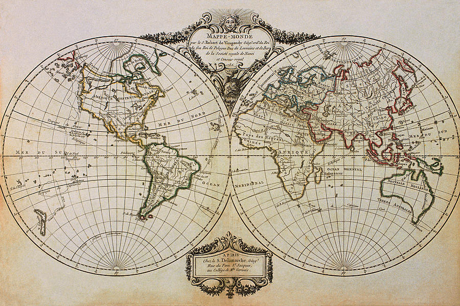 Antique Map Of The World #3 Photograph by Comstock