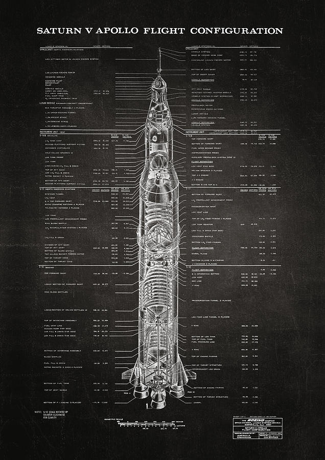 Space Photograph - Apollo Saturn V Blueprint in High Resolution - black by Ryan Steven Horowitz