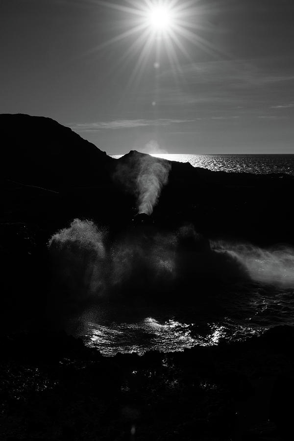 Backlight Of The Water Expelled By A Hole In The Rock When The Waves Break In The Sprouting Horn, Or Photograph