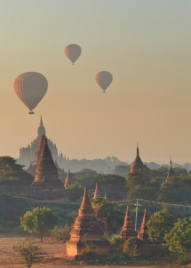 Balloons Over Temples, Myanmar #3 Digital Art by Luigi Vaccarella