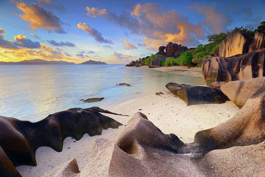 Beach With Granite Rocks, Seychelles #3 Digital Art by Cornelia Dorr