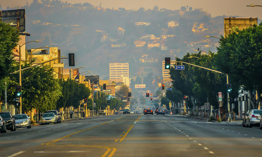 Beverly Hills And Hollywood Hills At Sunset During Woosley Fires #3 Photograph by Alex Grichenko