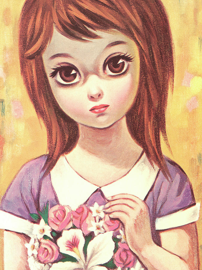 Vintage Drawing - Big-eyed girl #3 by CSA Images
