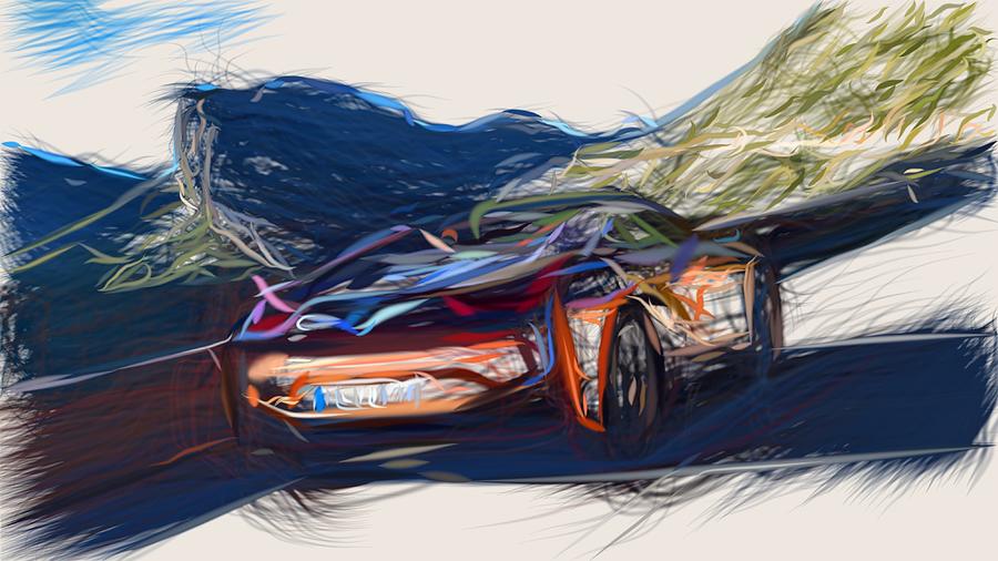 BMW i8 Roadster Drawing #4 Digital Art by CarsToon Concept
