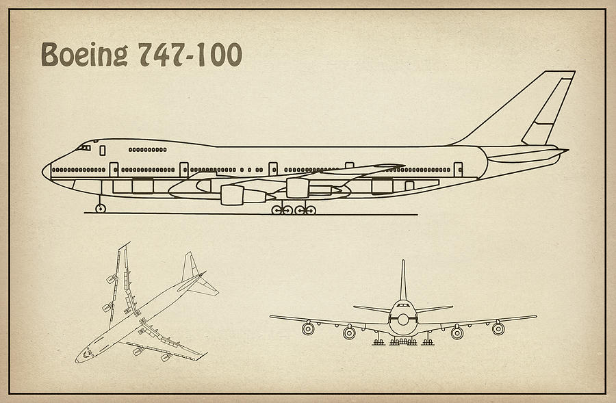 Boeing 747 - 100 - Airplane Blueprint. Drawing Plans or Schematics for Boeing 747-100 s Drawing by SP JE Art