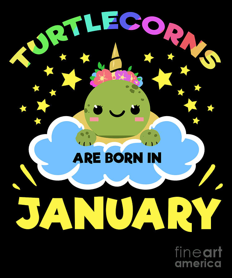 Pixels Born in January Turtle Unicorn Turtlecorn Kids Women's T-Shirt by TeeQueen2603