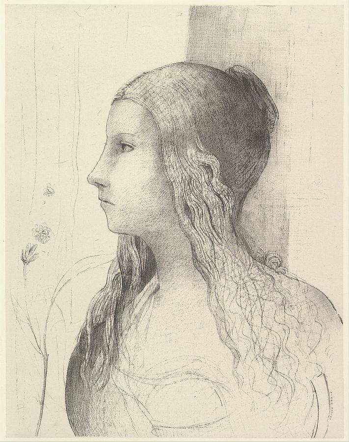 Profile Drawing - Brunnhilde by Odilon Redon