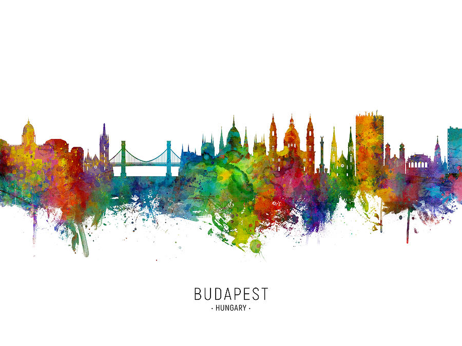 Skyline Digital Art - Budapest Hungary Skyline #3 by Michael Tompsett