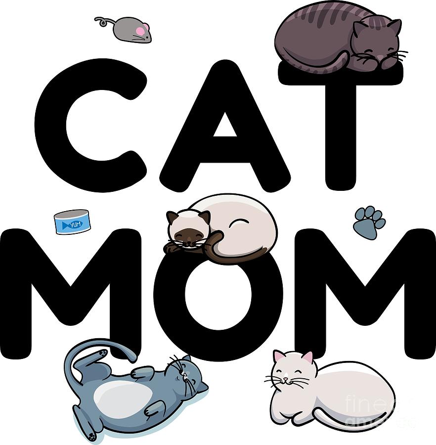 Cat Digital Art - Cat Mom Kitty Kitten Purring Feline #4 by Mister Tee