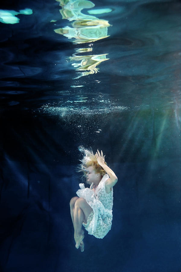 Caucasian Woman In Dress Swimming Under #3 Photograph by Ming H2 Wu