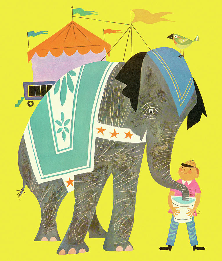 Vintage Drawing - Circus Elephant #3 by CSA Images