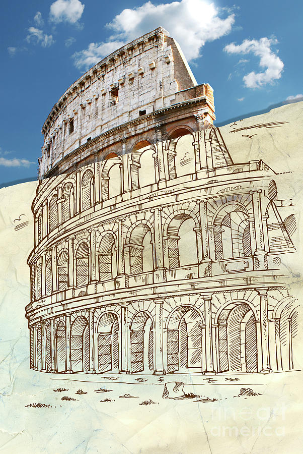 Colosseum Hand Draw Mixed Media by Domenico Condello Fine Art America