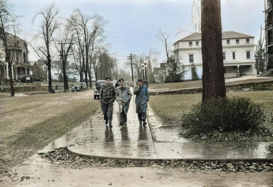 Coming Home From School On A Rainy Day In Norwich, Connecticut 3 Colorized By Ahmet Asar Painting