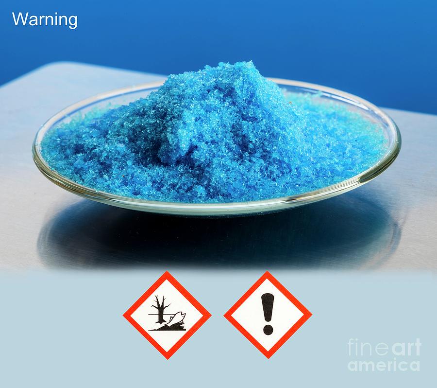 Copper II Sulphate With Hazard Pictograms #3 Photograph by Martyn F. Chillmaid/science Photo Library