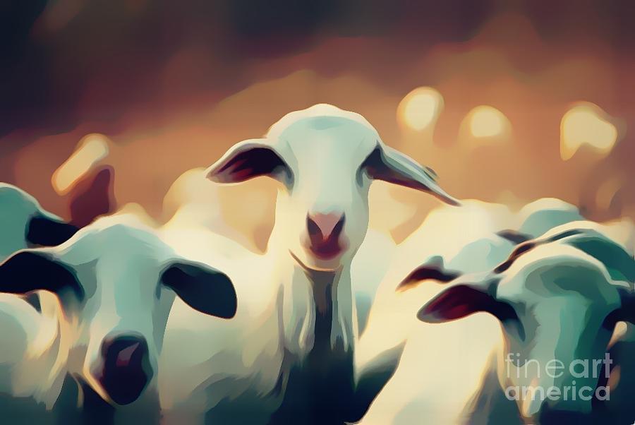 3 Curious Goats Soft Blur Digital Art