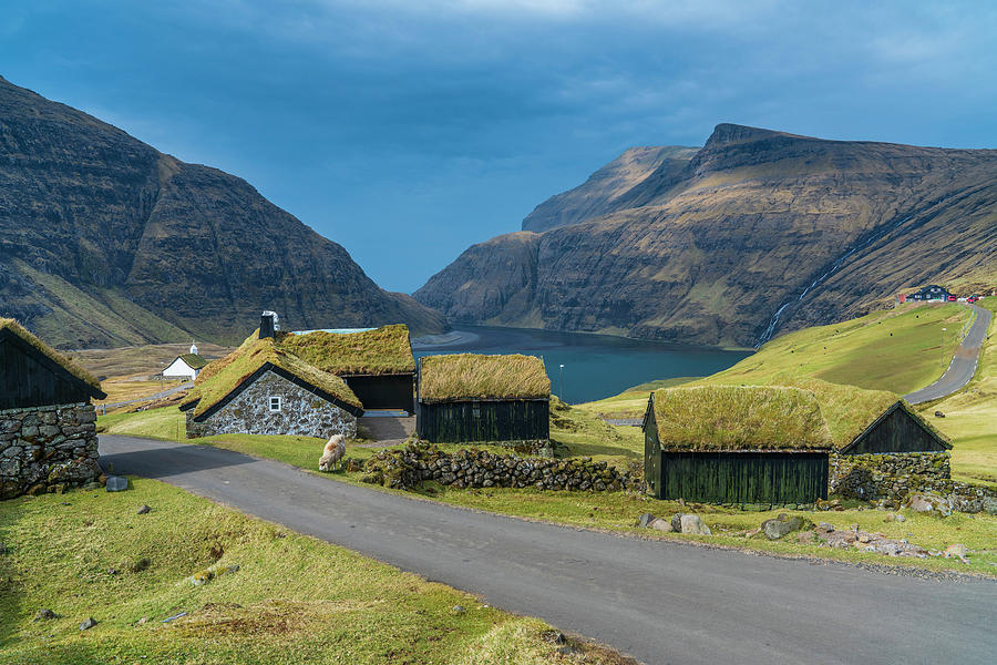 Denmark, Faeroe Islands, Streymoy, Traditional Houses With Turf Roofs At Saksun #3 Digital Art by Sebastian Wasek