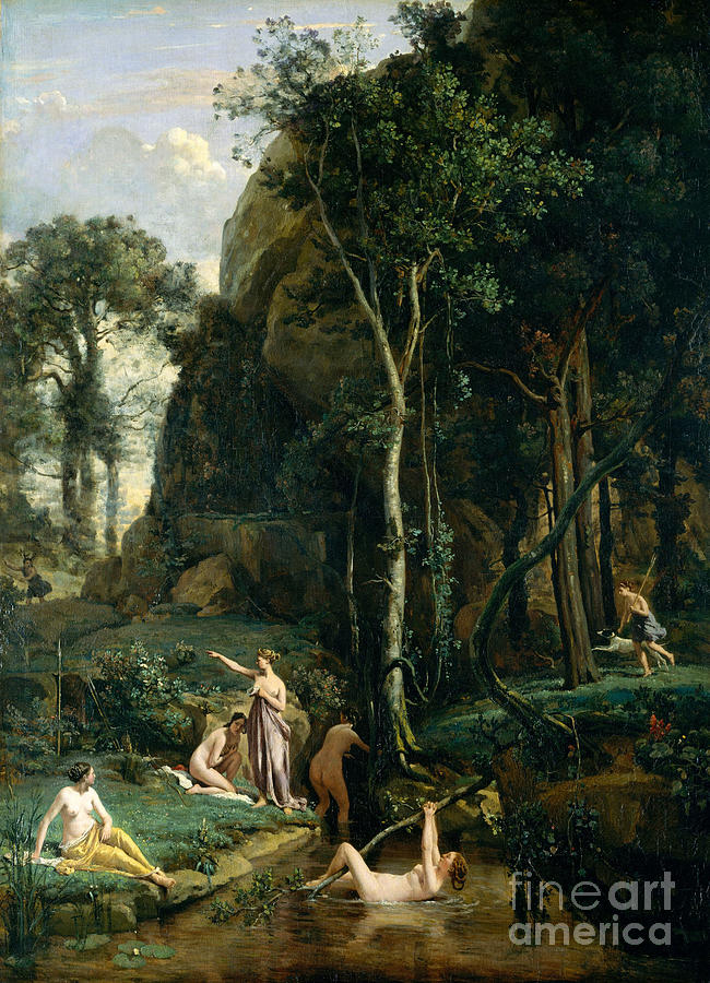 Jean Baptiste Camille Corot Painting - Diana And Actaeon by Jean Baptiste Camille Corot