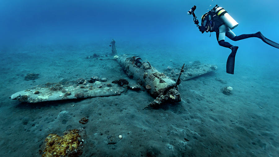 Diver Exploring The Mitsubishi Zero #3 Photograph by Bruce Shafer
