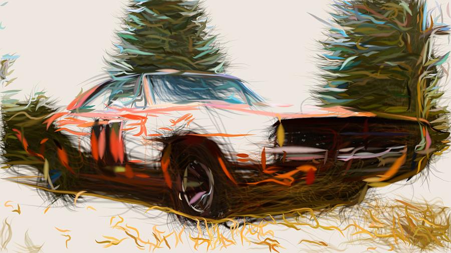 Dodge Charger General Lee Draw #3 Digital Art by CarsToon Concept