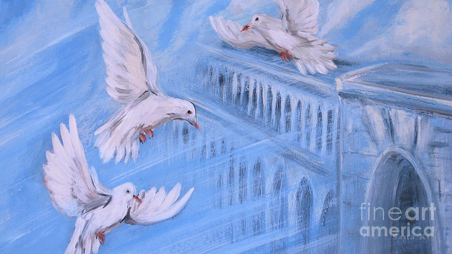 3 Doves Painting by Oksana Semenchenko