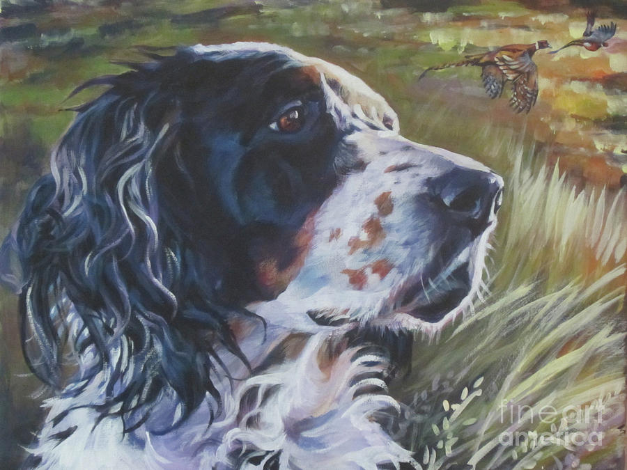 English Setter in the field Painting by Lee Ann Shepard