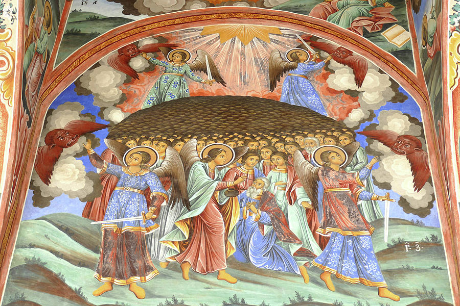 Exterior fresco paintings of bible stories  #3 Photograph by Steve Estvanik