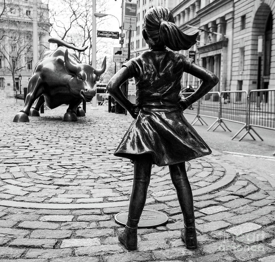 Vintage Fearless Girl and Wall Street Bull Statue #4 Photograph by Doc Braham