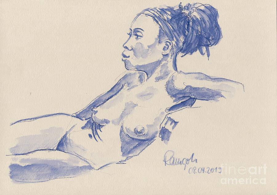 Nude Drawing - Female Figure Drawing Watercolor Pencil #3 by Frank Ramspott