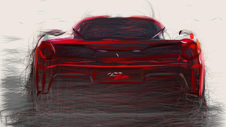 Ferrari 488 Pista Drawing #4 Digital Art by CarsToon Concept
