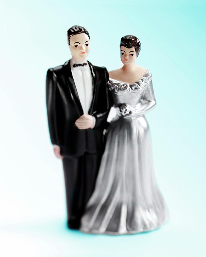 Vintage Drawing - Figurine of a Wedding Couple Cake Topper #3 by CSA Images