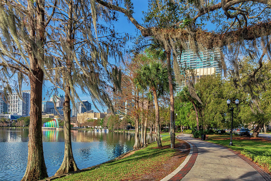 Florida, Orlando, Lake Eola And Downtown Views #3 Digital Art by Claudia Uripos