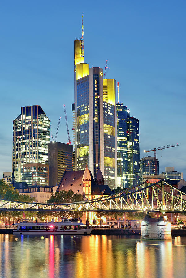 Germany, Hessen, Frankfurt Am Main, View Over Frankfurt City Center And Financial District With Main River. #3 Digital Art by Francesco Carovillano