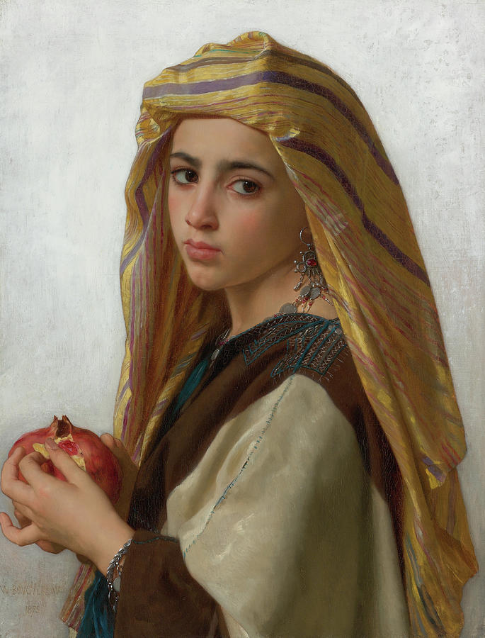 William Adolphe Bouguereau Painting - Girl with a pomegranate #3 by William-Adolphe Bouguereau