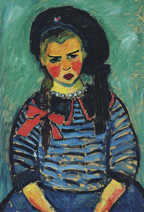 Abstract Painting - Girl With Red Ribbon by Alexej Von Jawlensky