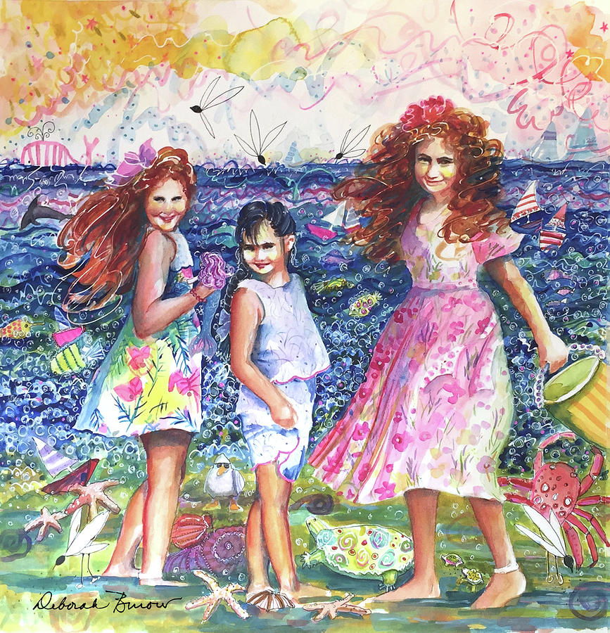 3 Girls at the Beach Painting by Deborah Burow