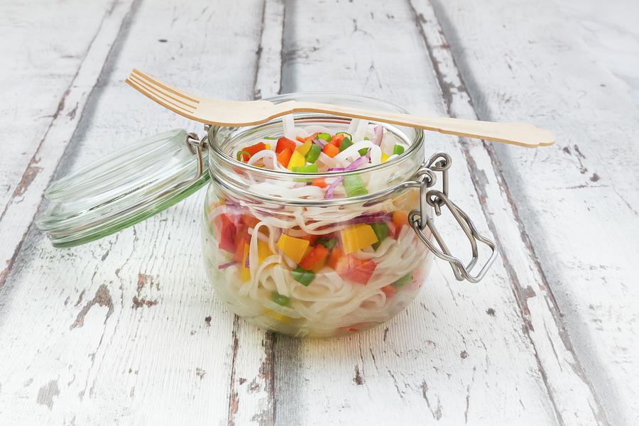 Glass Noodle Salad With Yellow And Red Pepper, Spring Onion And Red Onion #3 Photograph by Larissa Veronesi
