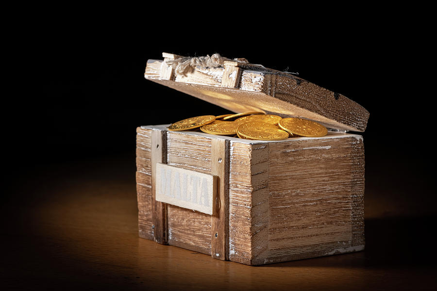 Wooden Pirate Chest with Gold Coins